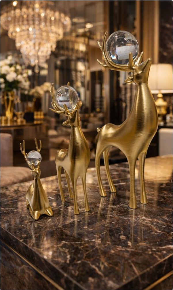 Altın Kristal Küreli Geyik Üçlü Set