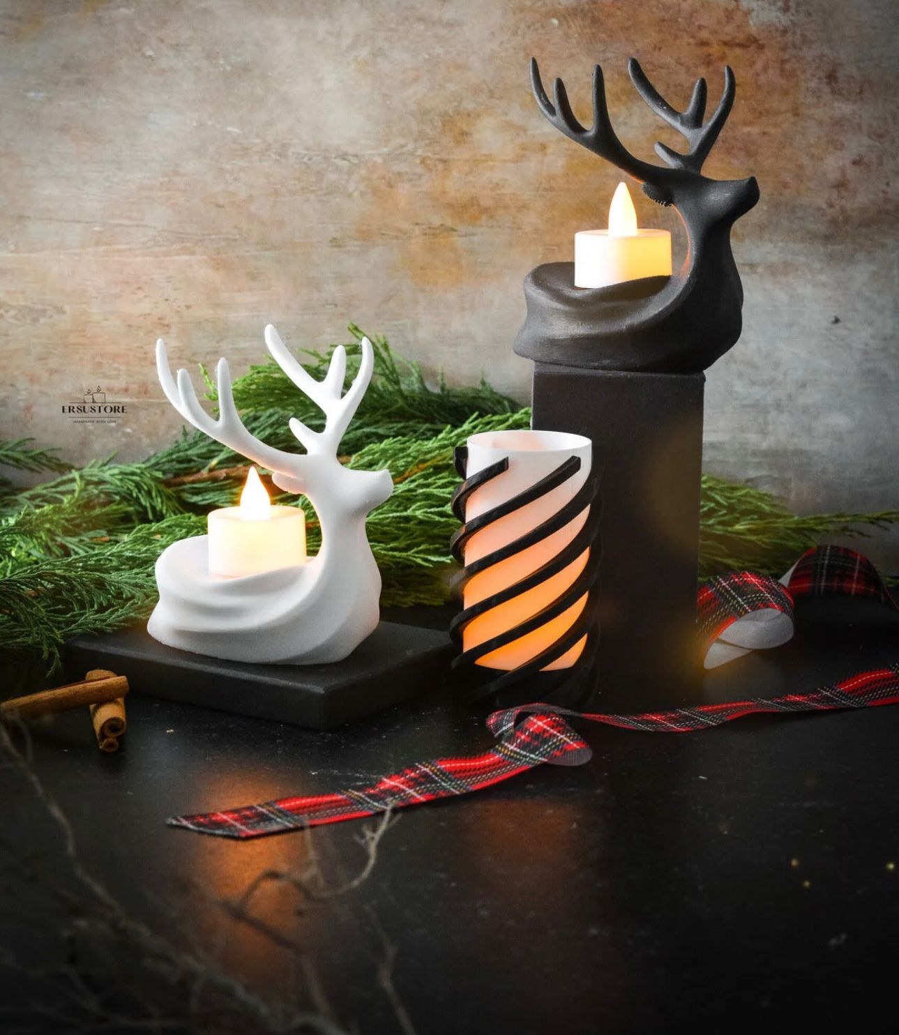 Geyik Figürlü Tealight Mumluk İkili Set
